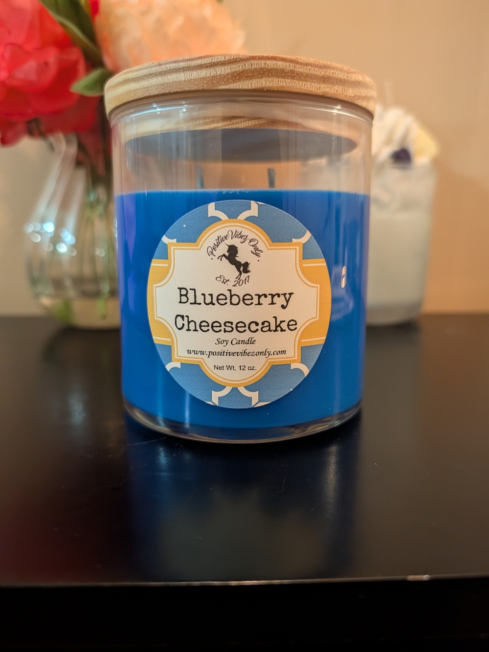 Positive Vibes Blueberry Cheesecake Soy Candle - Blue